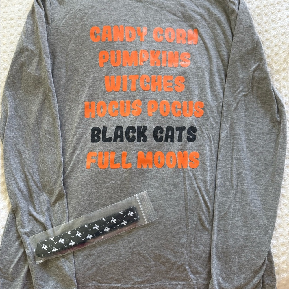 Gray Halloween Themed Long Sleeve Shirt + New headband